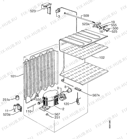 Взрыв-схема холодильника Faure FCV128W - Схема узла Cooling system 017